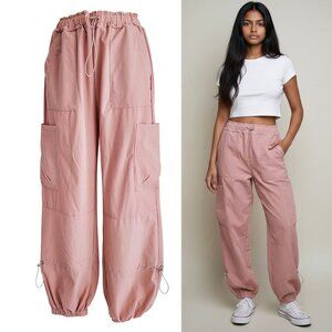 Y2K Parachute Pants Dusty Pink Lightweight Quick Dry Wide Leg Size M